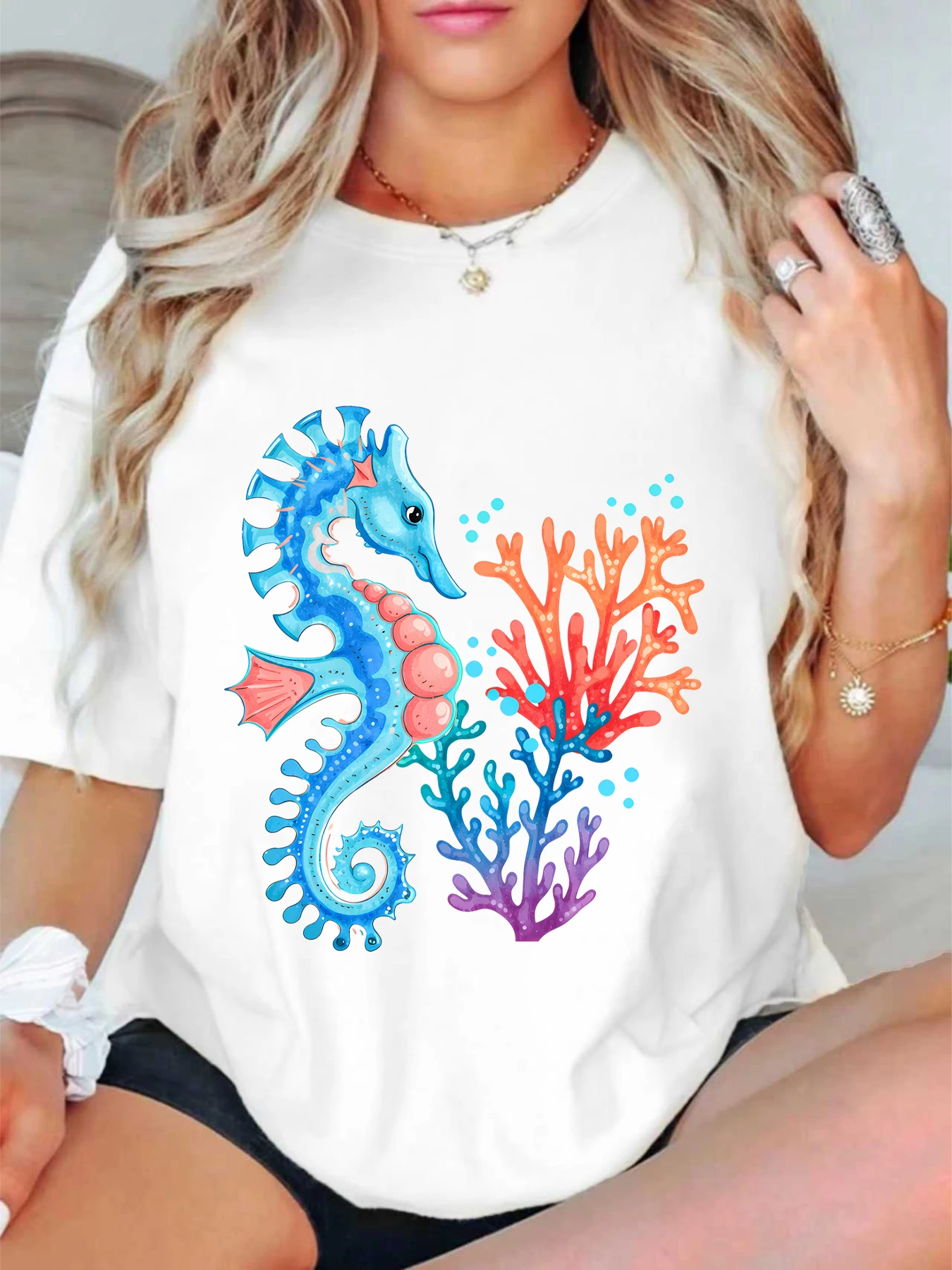 

【ZXH11448】Haima print plus size women's round neck summer casual short sleeved street fashion versatile T-shirt