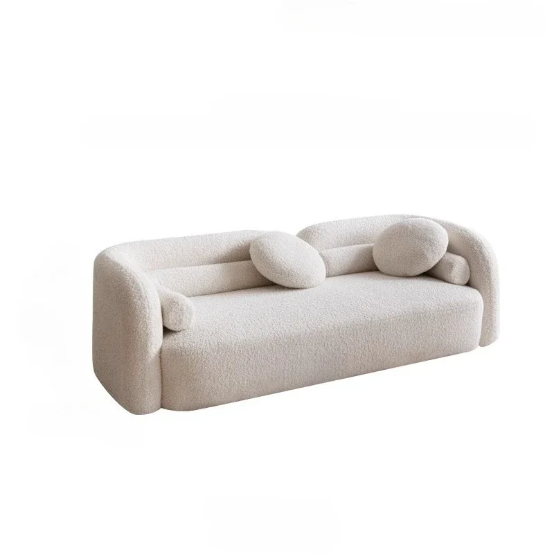Cream white solid color lamb wool imitation roll wool simple living room multi-purpose double triple sofa