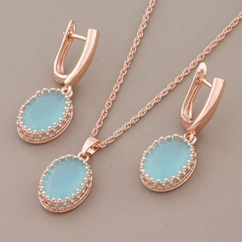 New Trend Luxury Quality Design Earring And Pendant Sets for Women 585 Rose Gold Color Drop Earrings Wedding Jewelry Sets