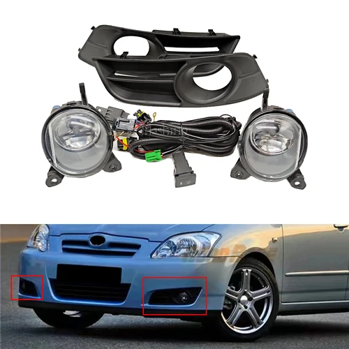 Imagen 1 del producto Luces antiniebla LED para coche, cubierta de lámpara antiniebla para Toyota Corolla 2004 2005 2006, versión europea, arnés, cubierta de cableado, rejilla, bombilla halógena