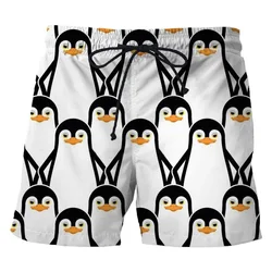 Pinguim estampado em 3D para homens, calção de praia legal, secagem rápida, padrão animal, calção de natação esportiva, moda casual, Havaí, verão