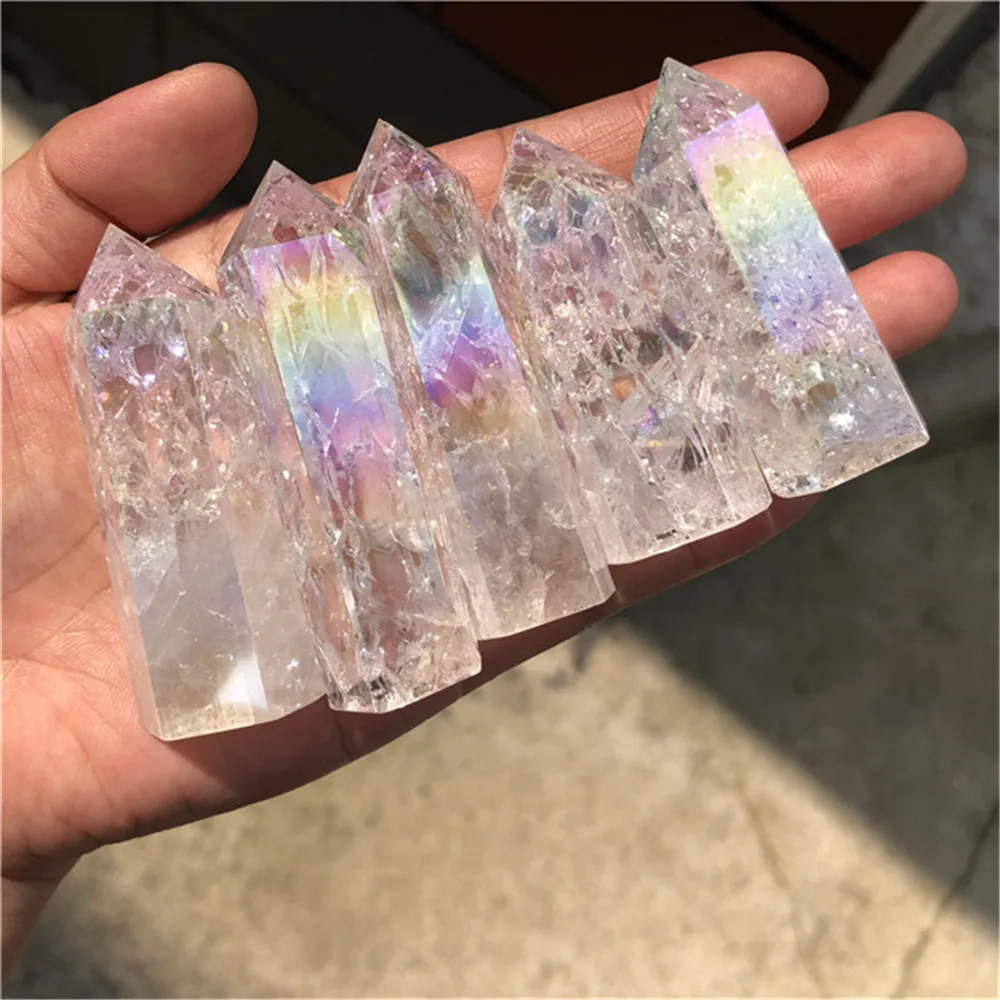 Crystal Wand Tower Wholesale Natural Angel Aura Crackle Quartz Crystal Point For Home Halloween Decoration