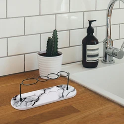 Diatomite Toothbrush Holder Stand Coaster with Drying Mat Instant Dry Sink Organizer for Hotel Countertop Bathroom White Marble