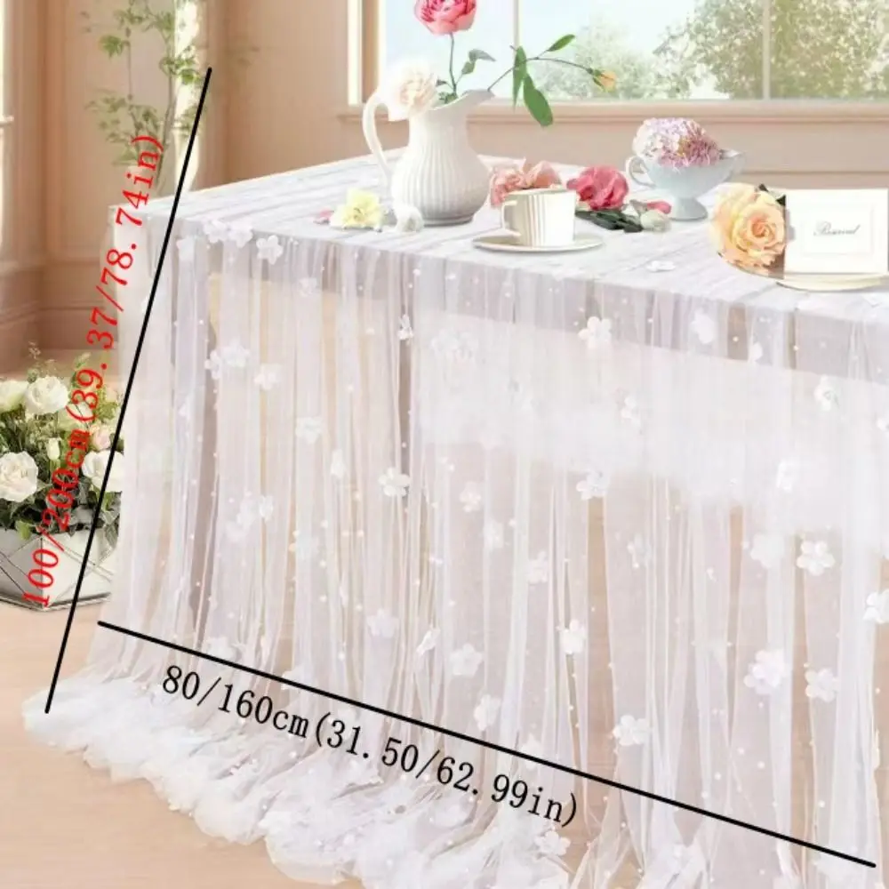 Elegant Flower Pearl Tablecloth Pearl Embellishments Romantic Table Runner Semi-Transparent Decorative Wedding Table Runner