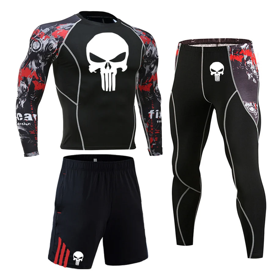 

Skull Men's Thermal Underwear Compression Sportswear Warm Base Layer Men's Full Suit Tracksuit Rashgarda MMA Long Sleeves Top