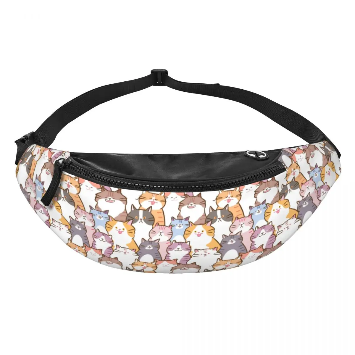 Custom Cartoon Kitten Cat Fanny Pack for Men Women Fashion Black Cats Crossbody Waist Bag Travel Hiking Phone Money Pouch