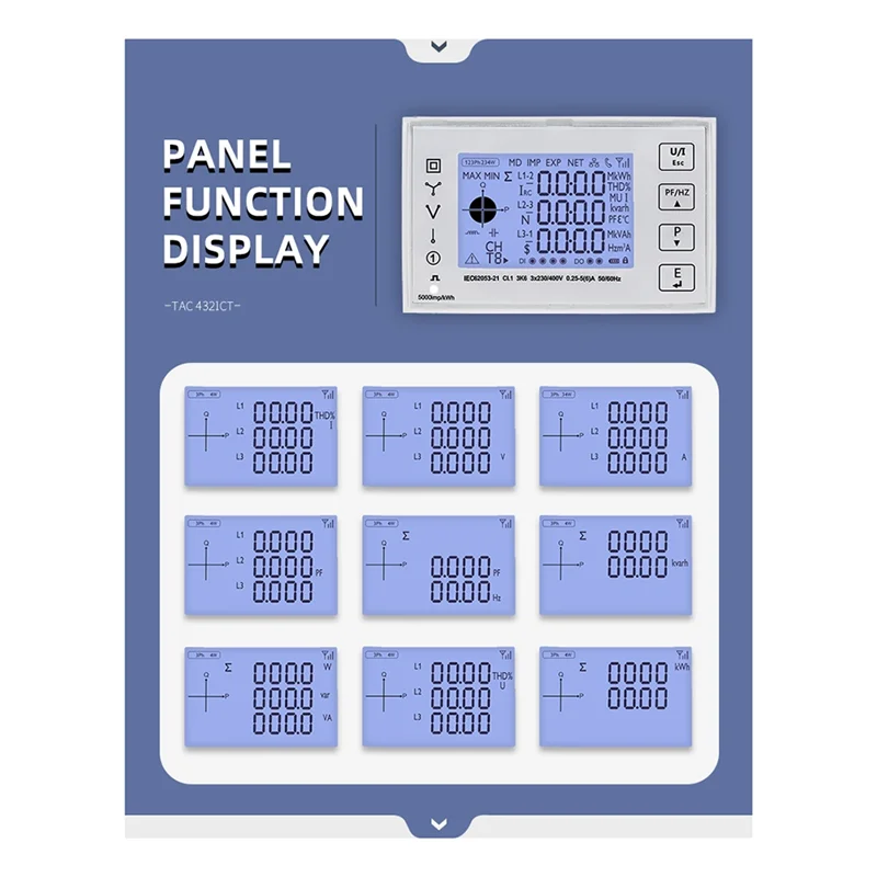 

AB47-TAC4321CT Three Phase Din Rail Wifi Tuya Mutil-Function Energy Meter With KCT16 Current Transformer 230/400VAC