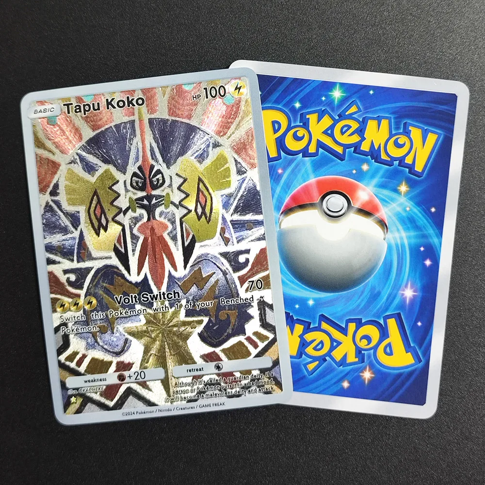 9PCS/Set TCG Pocket English Wishiwashi Dhelmise Oricorio Pyukumuku Sandygast Tapu Bulu Fini Koko Game Texture Flash Card Toy