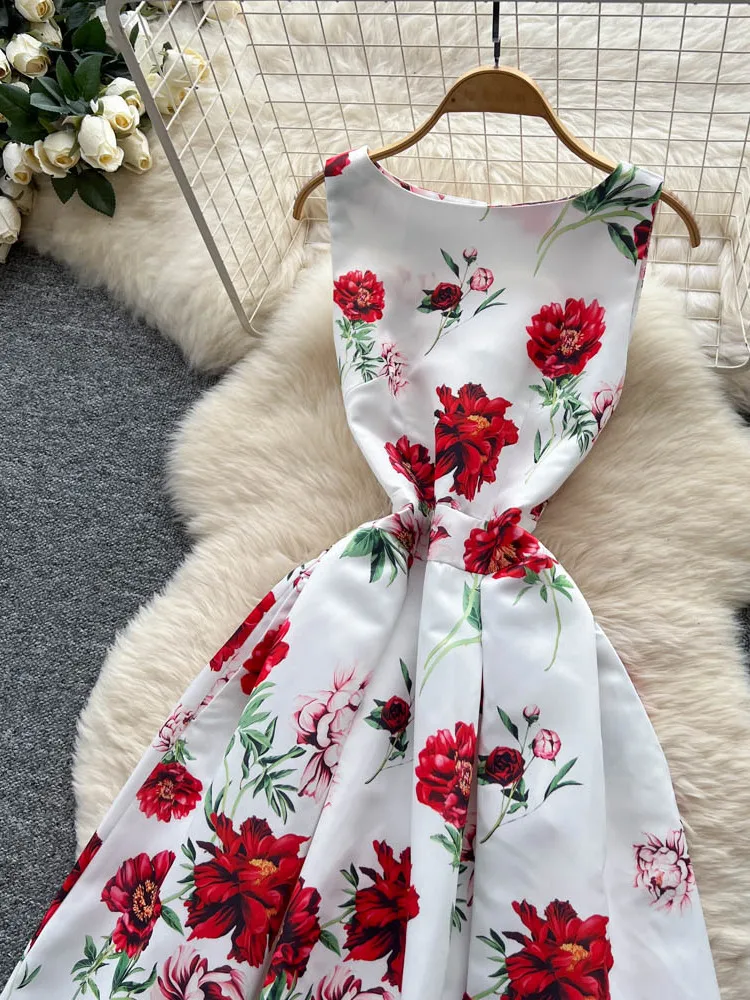 Ele High Waist Printed Slimming Svel Maxi Dr Women's Faionable A-Line Gown French Sle Summer Dr