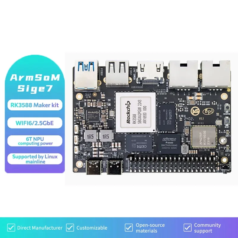 

ArmSoM-Sige7 Rockchip RK3588 Development Board,8GB lpddr4x,64GB emmc,wifi6,basic(8GB+64),pro max(32GB+128)