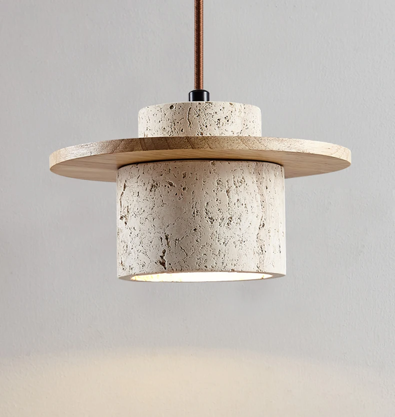 Stone Pendant Light Round Wood