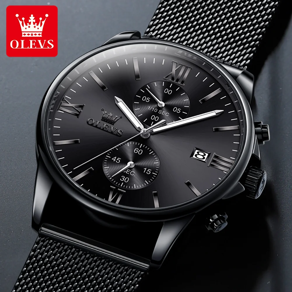 OLEVS New Mens Watches Top Brand Luxury Ultra Thin Quartz Watch Men Steel Mesh Strap Waterproof Black Watch Relogio Masculino