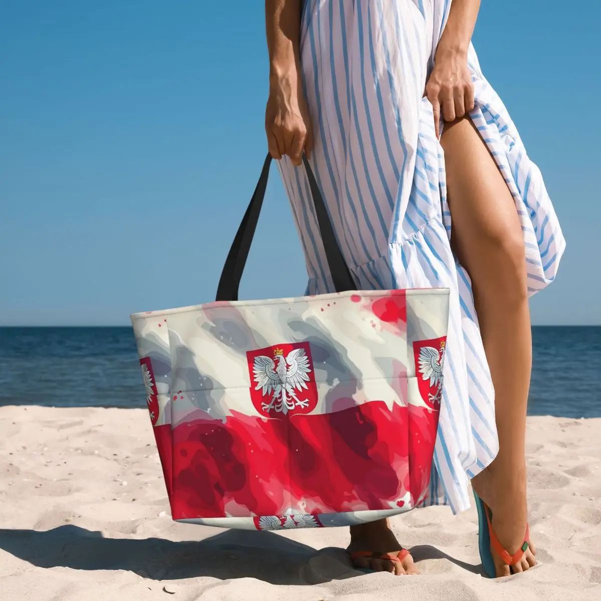 Flag Poland Polska Polish Red White Gift Beach Tote Bag Sport Gym Yoga Duffle Large Tote Bag Women Travel Bag Fitness bag
