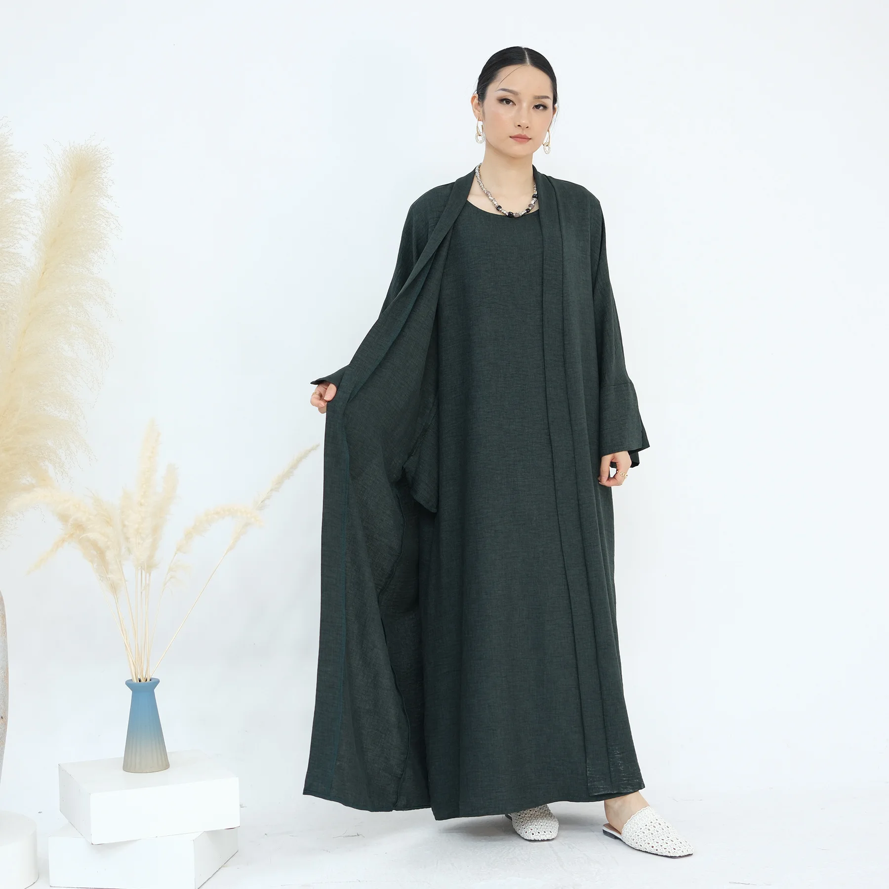 

Комплект из 2 предметов: платье-кимоно и абайя для Рамадана, роскошный дубайский набор с поясом, мусульманская одежда для молитв, женские платья, кафтан, марокканский халат, женская мусульманская одежда