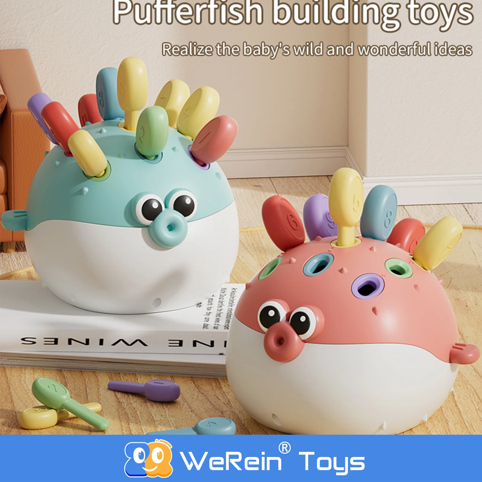 Jogo de Correspondência de Cores e Números em Forma de Peixe-Bola Adorável para Crianças - Melhora a Coordenação Mão-Olho e Habilidades Numéricas