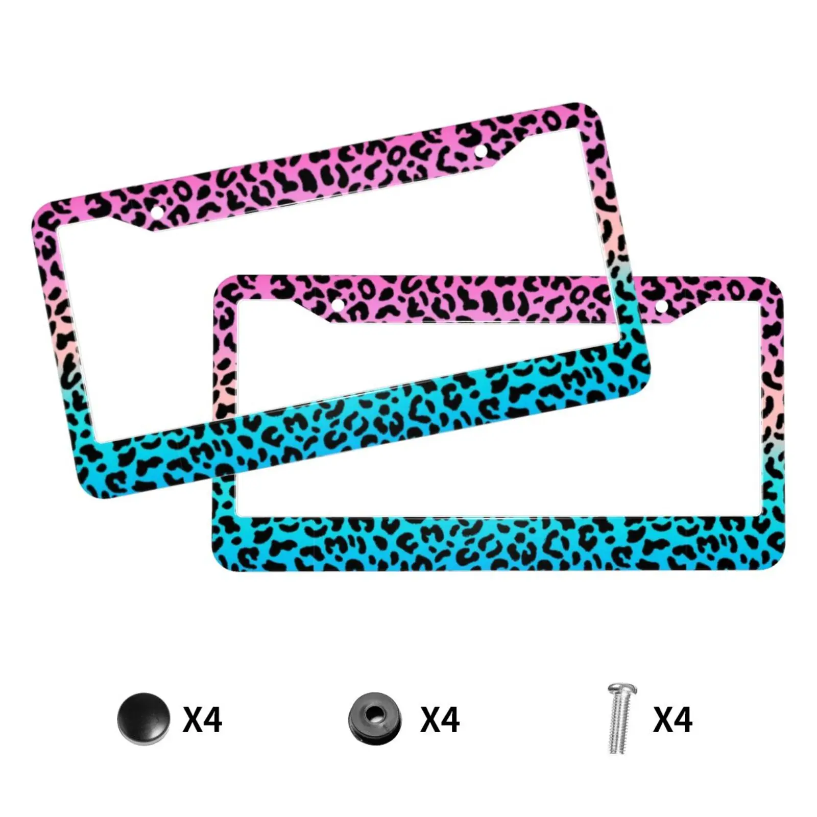 Rainbow Leopard Print Aluminum Alloy American Car License Plate Cover Car Accessories Waterproof License Plate Car Decoration