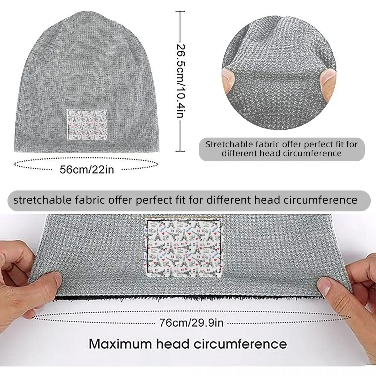 Addicted To Paris France Waffle Knit Fleece Lined Beanie with PU Leather Patch Unisex Warm Winter Soft Cap