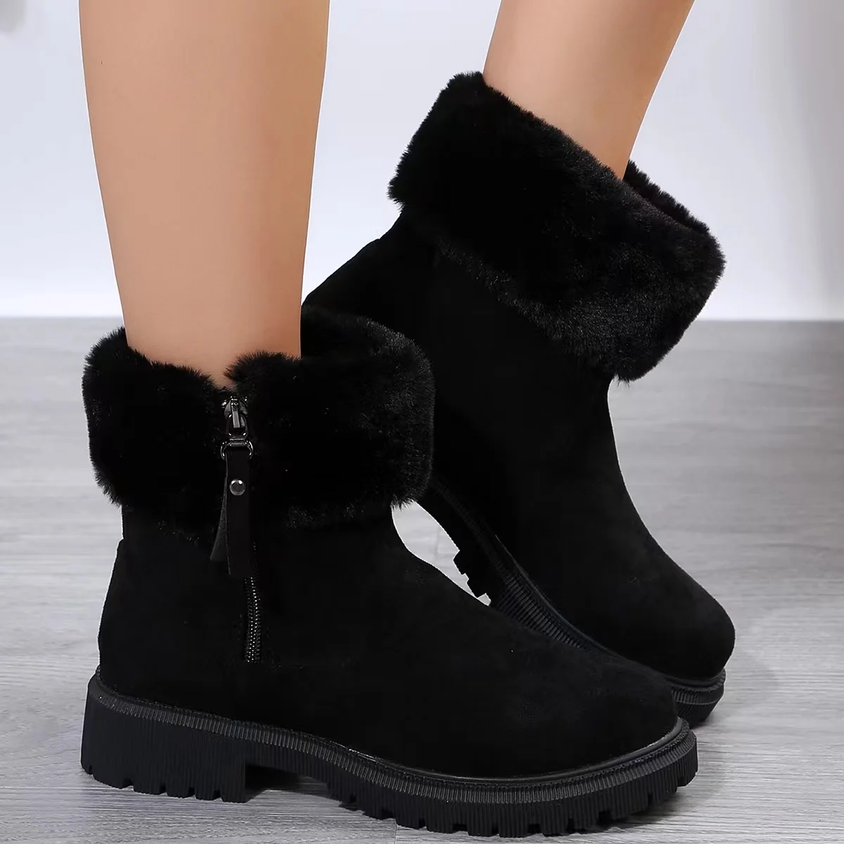 

Winter Non Slip Thick Plush Snow Boots Women Faux Suede Fur Winter Boots Warm Cotton Padded Shoes Platform Ankle Botas Mujer