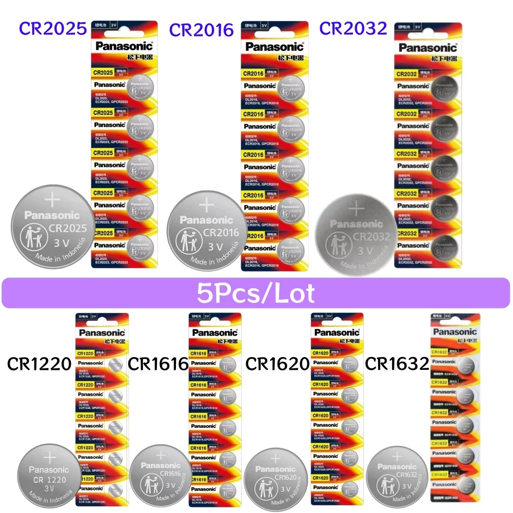 5Pcs Original Panasonic CR2032 CR2025 CR2016 CR1632 CR1620 CR1616 CR1220 battery For Watch Button cell DL2032 CR 2032 CR 2025