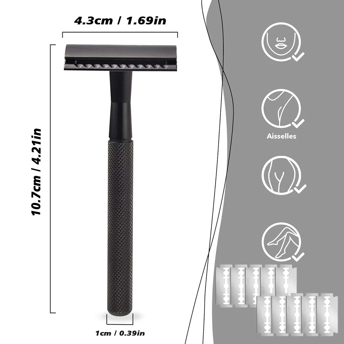 Black Weighted Handle Safety Razor for Men with 10 Double Edge Blade Refills Single Blade Shaving Tool