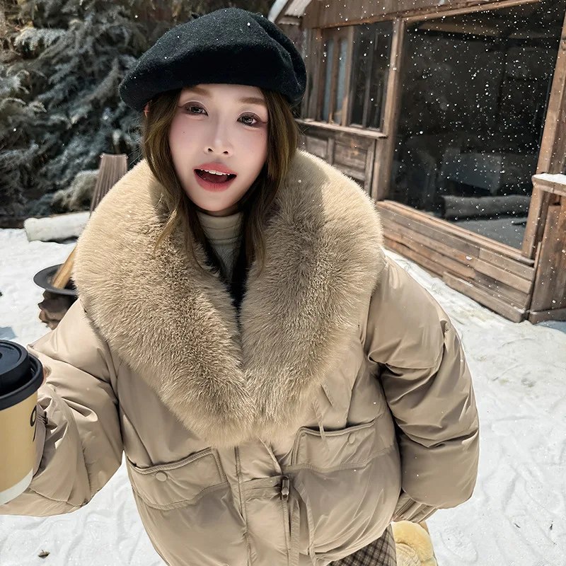 Chaqueta acolchada de algodón para mujer, abrigo de algodón con cuello de piel grande, Parka personalizada, ropa de calle, Chaqueta de algodón con capucha, invierno 2025