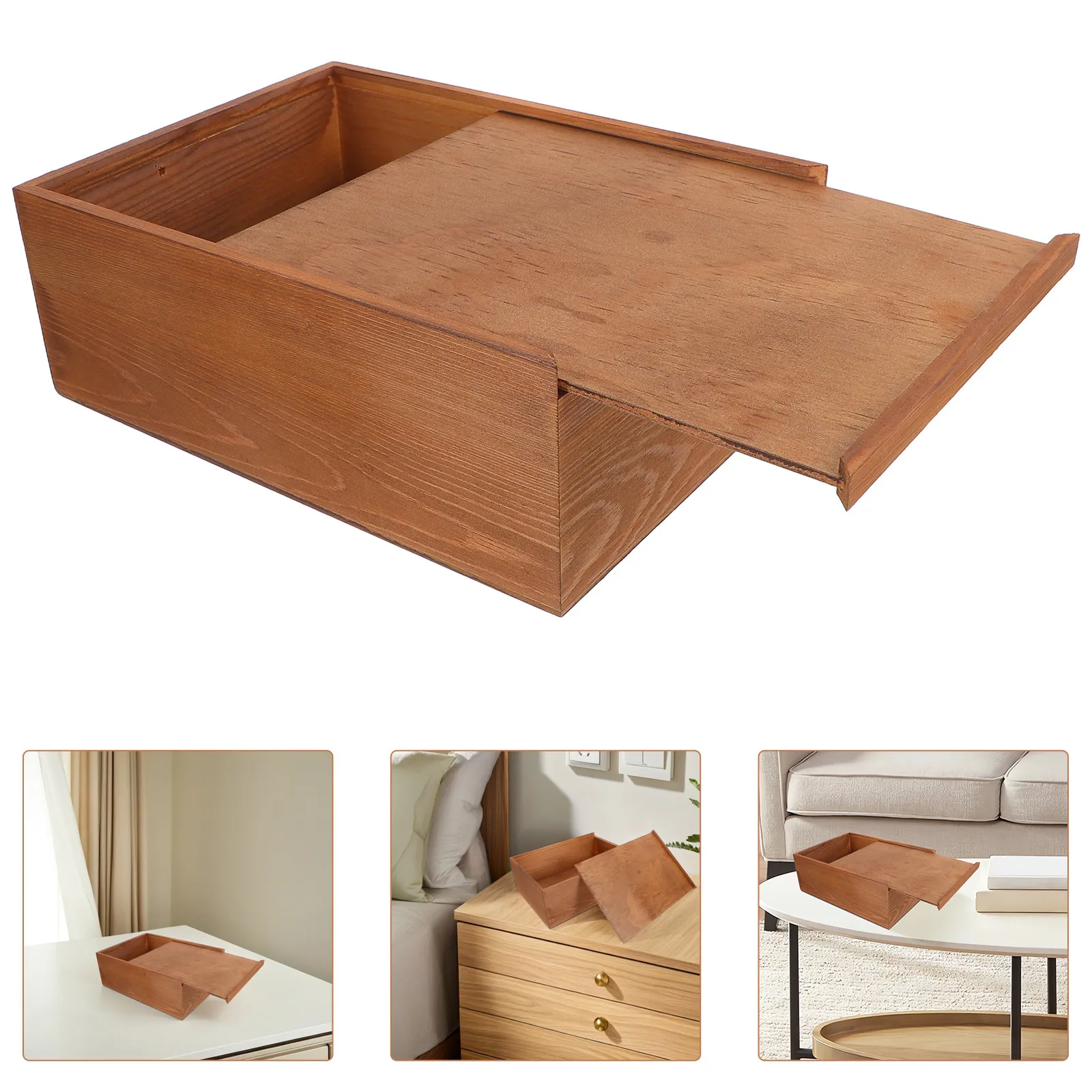 

Декоративная деревянная шкатулка для украшений в винтажном стиле, прямоугольный сундук для хранения с выдвижным ящиком для марок, безделушек, памятных вещей, подарков