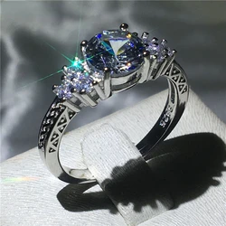 Vintage Female Lab Diamond Ring 925 Sterling Silver Engagement Wedding Band Rings for Women Bridal Party Jewelry