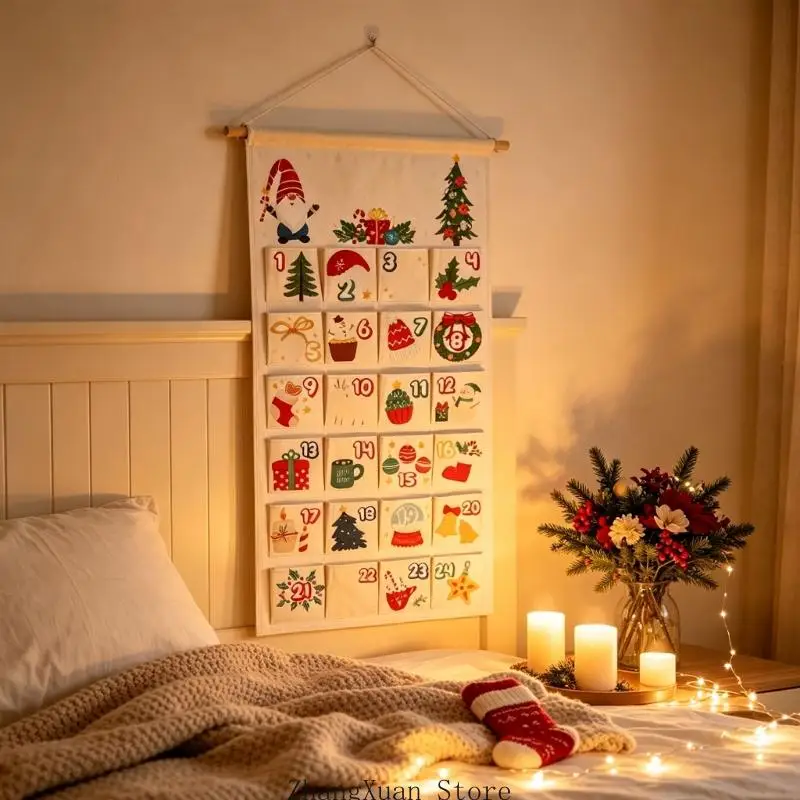 Weihnachts-Adventskalender mit 24 Taschen für Süßigkeiten, kleine Geschenke und Nachrichten 3XUF – Detail 4
