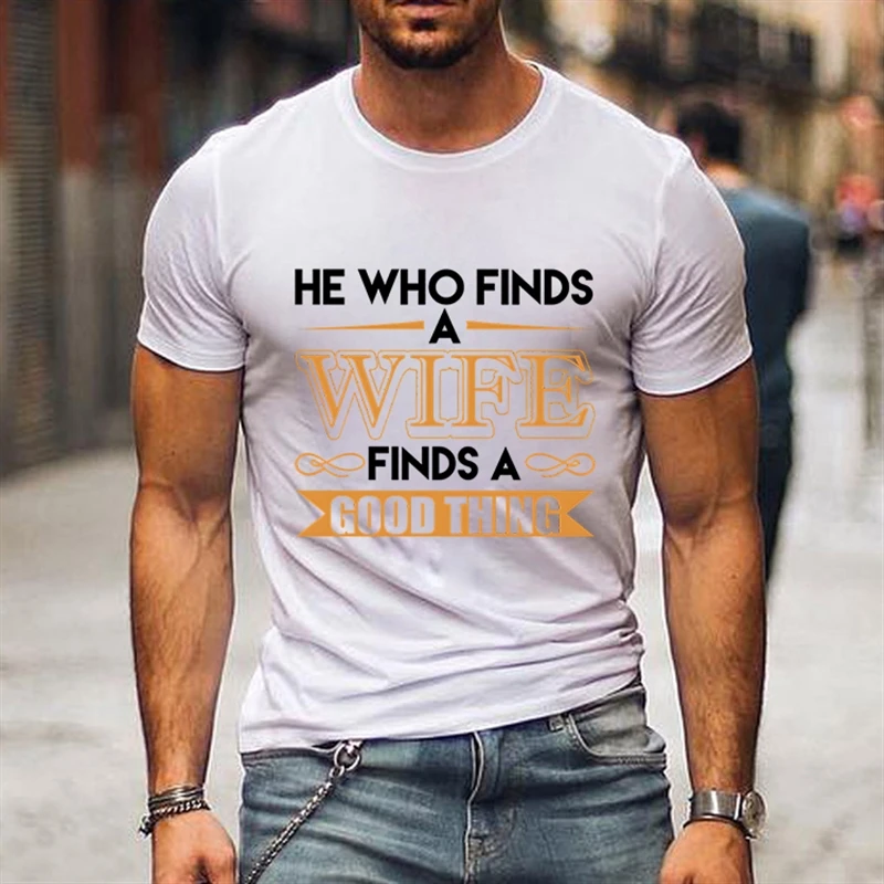 His Good Thing/He Who Finds Wife Finds A Good Thing Print Couple T-Shirt Women Funny Letter Short Sleeve Lovers Matching Tshirt