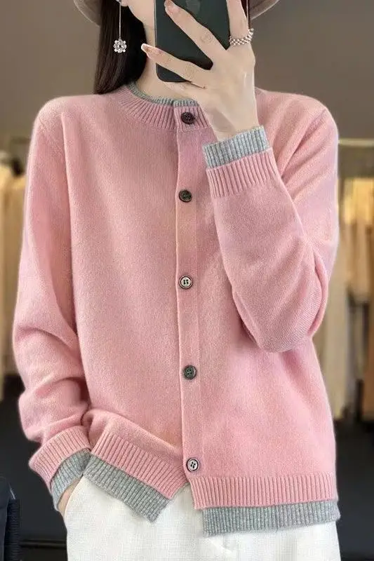 Herbst und Winter Zweiteilige Pullover mit Rundhalsausschnitt Lässige und vielseitige modische Strickjacken Jacken Langarmoberteile