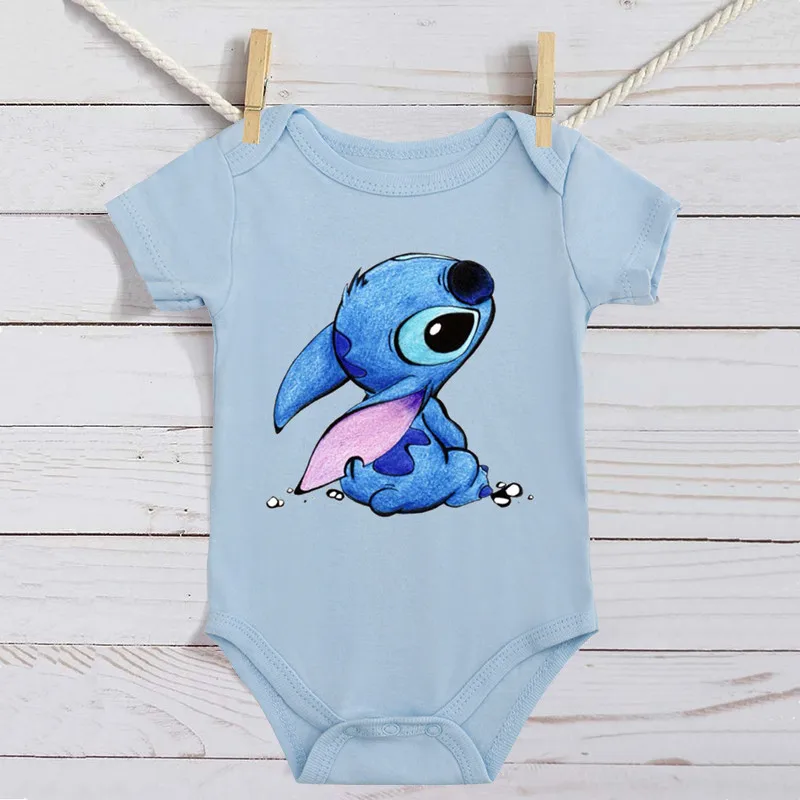 Cotton Newborn Baby Boy Girl Romper Cute Disney Lilo & Stitch Short Sleeve Jumpsuit Infant Clothes Sibling Outfits Dropship