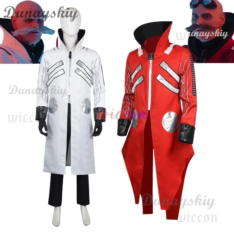 Disfraz de Dr. Eggman Ivo Robotnik Sonic The Hedgehog 2, chaqueta tipo gabardina, pantalones, guantes, uniforme, ropa para fiesta de Halloween para hombre