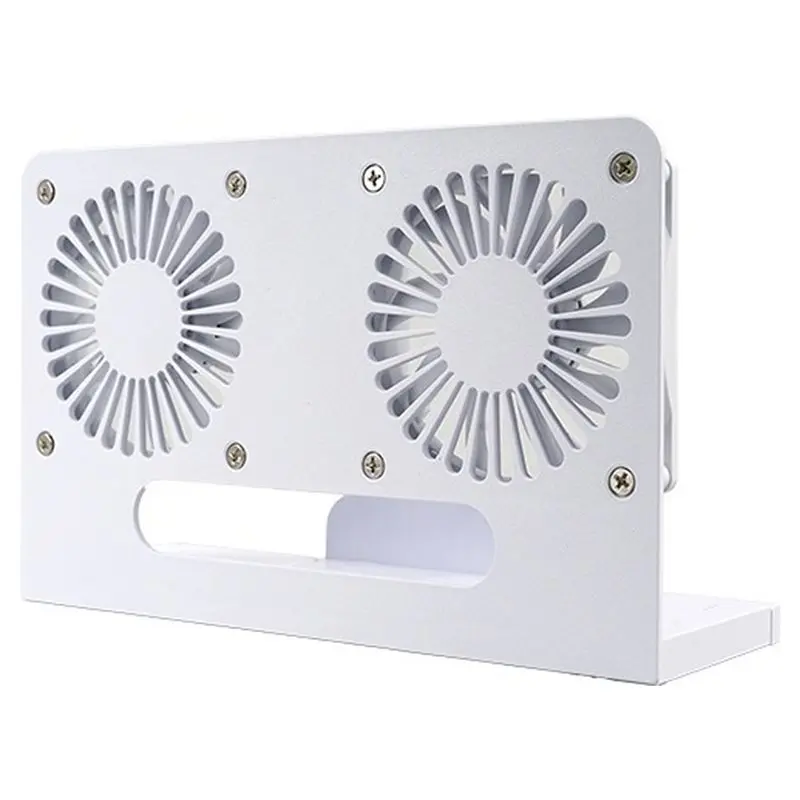 B48A USB 5V Vertical Dual Fan Cooler Bracket Desk Mounting Stand For Modem Router With Retractable Base White