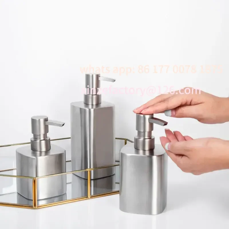 

Customizable 420ml / 300ml 304 Stainless Steel Gold Liquid Soap Dispenser Hand Sanitizer Bottle for Bathroom Shampoo Bottle