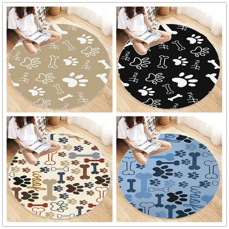 Alfombra redonda con estampado de pata de perro para decoración del hogar, sala de estar, dormitorio, sofá, decoración del suelo, alfombra antideslizante lavable de gran tamaño