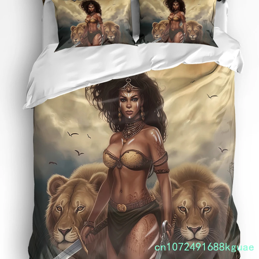African Black Woman Giraffe Duvet Cover Bed Bedding Set Home Textile Quilt Cover Pillowcases Bedroom Double Bedding Set No Sheet