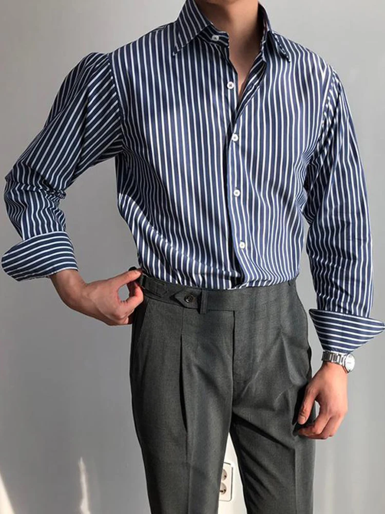 

Осенне-зимняя мужская повседневная свободная рубашка большого размера с длинным рукавом в полоску, деловой стиль, удобный крой, премиум качество