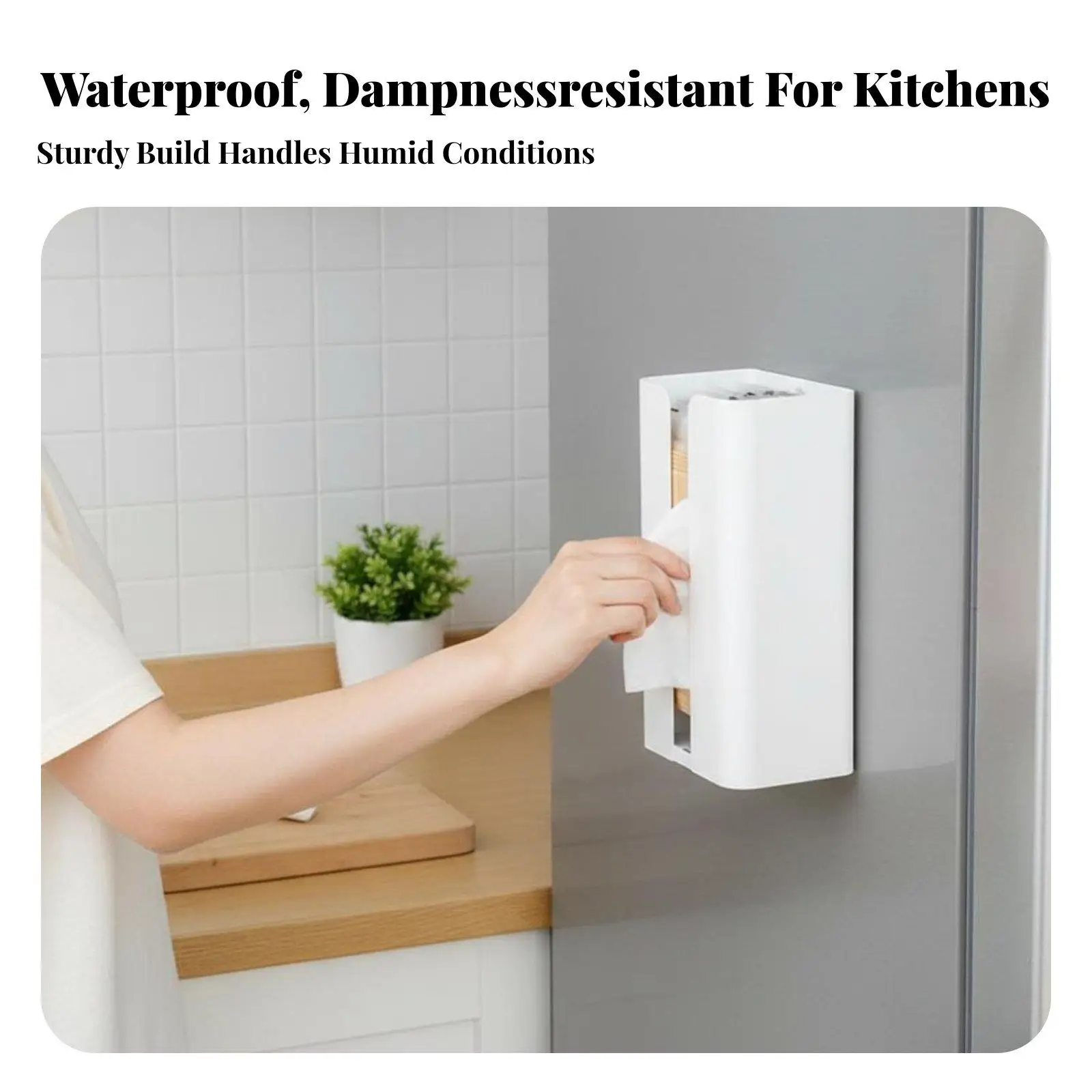 Kitchen Paper Roll Holder with Anti Slip Pads Under Cabinet Mount Storage for Sponge Garbage Bags and Wrap