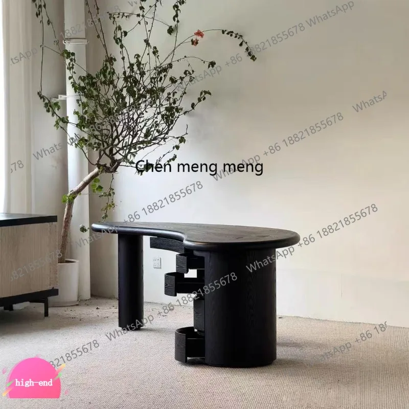 

Solid wood desk, home study black office, high-end sense, computer desk