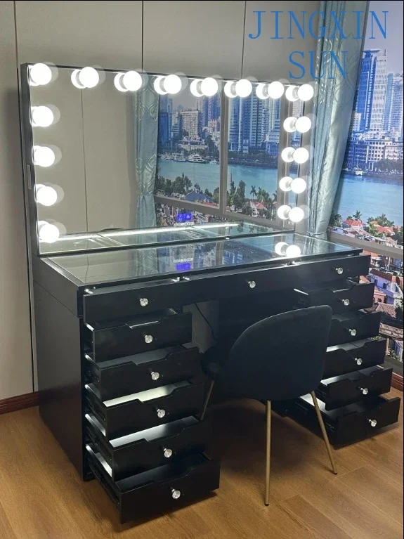 American style studio makeup table, bucket cabinet storage integrated dressing table