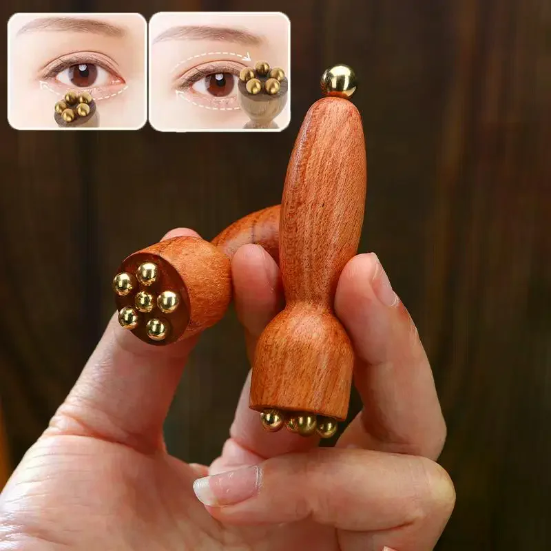 Lotus Seedpod Beauty Professional Brass & Rosewood Facial Gua Sha Tool Eye Relaxation Spot Meridians Acupoint Massage Handheld