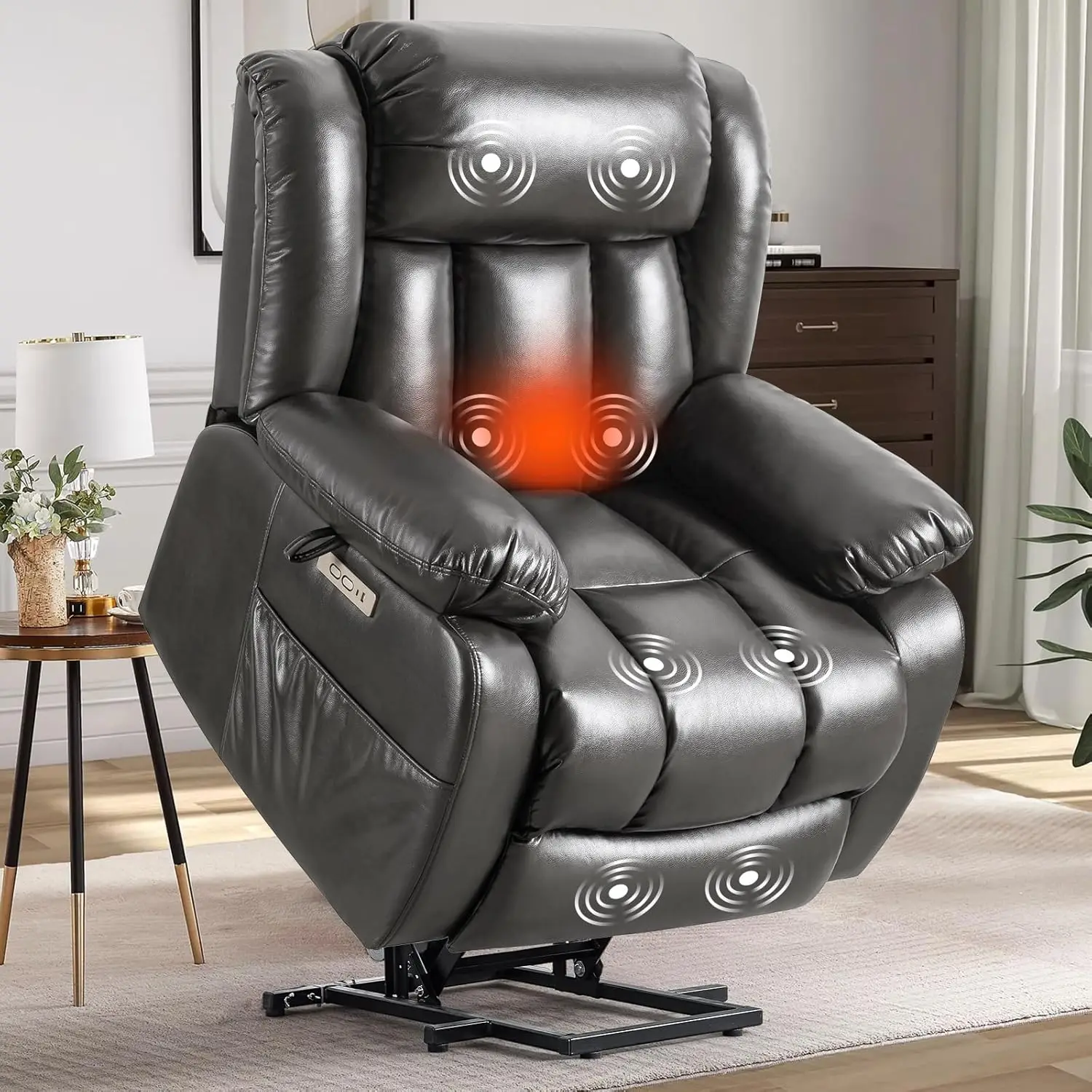 Large Power Lift Recliner Chairs for Elderly with Massage & Heat, Upgraded Breathable Leather Recliner Chairs for Adults