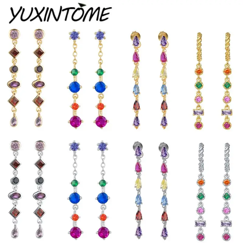 

925 Sterling Silver Ear Needle Noble and Luxurious Colorful String Color Long Earrings Pendant Gorgeous Wedding Earrings Gift