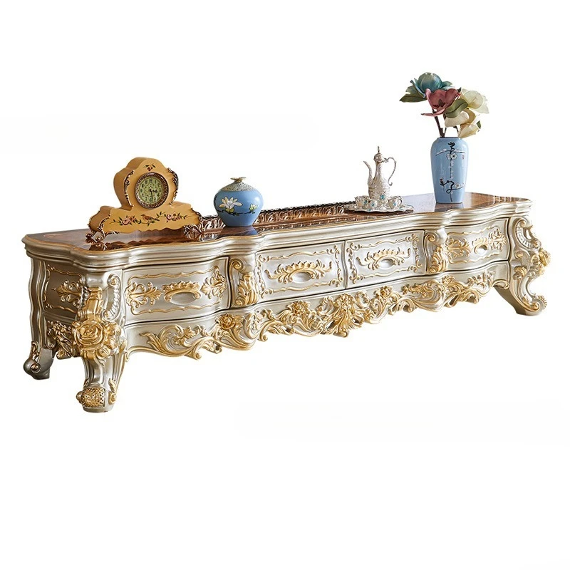 

European solid wood TV cabinet coffee table combination set, European furniture, living room bedroom retro carved floor cabinet