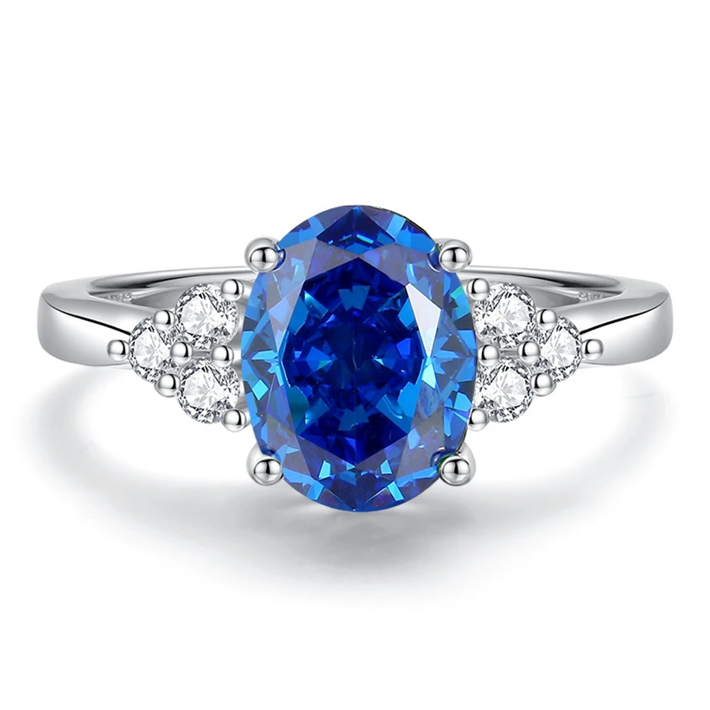 خاتم الخطوبة من الفضة الإسترليني S925 للنساء |   7 × 9 ملم بيضاوي من الياقوت الزمردي عالي الكربون الماسي |   هدية مجوهرات رائعة