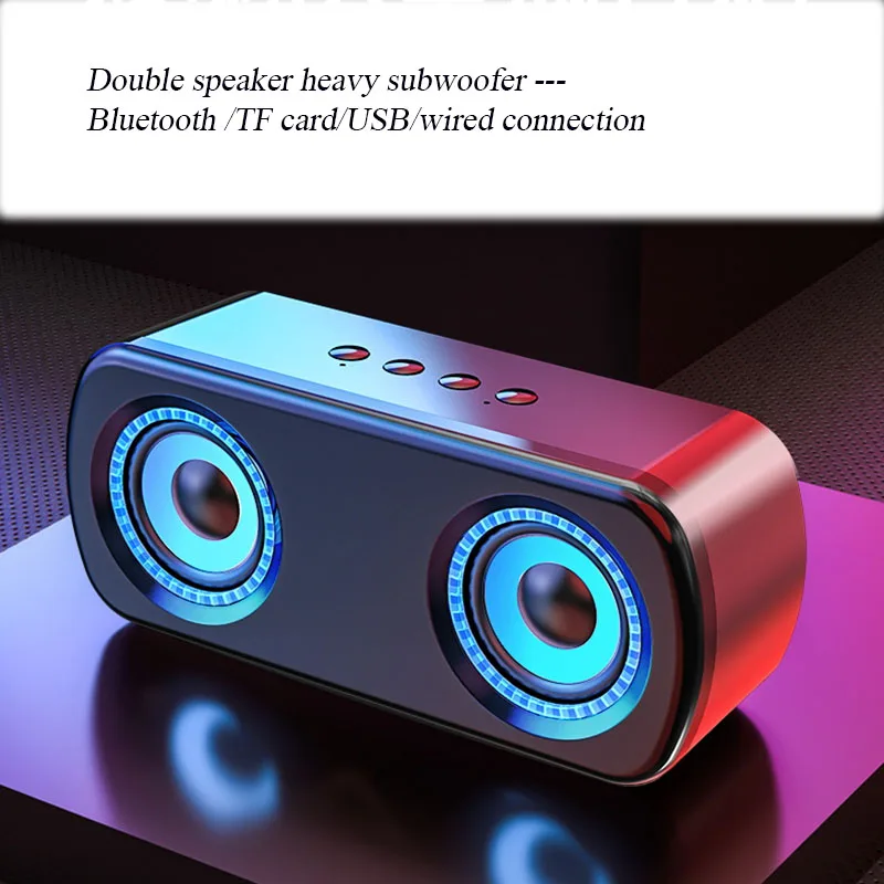 Mini Wireless Bluetooth Speaker Portable Multifunctional Double Horn 3D Surround Heavy Subwoofer Stereo FM Radio