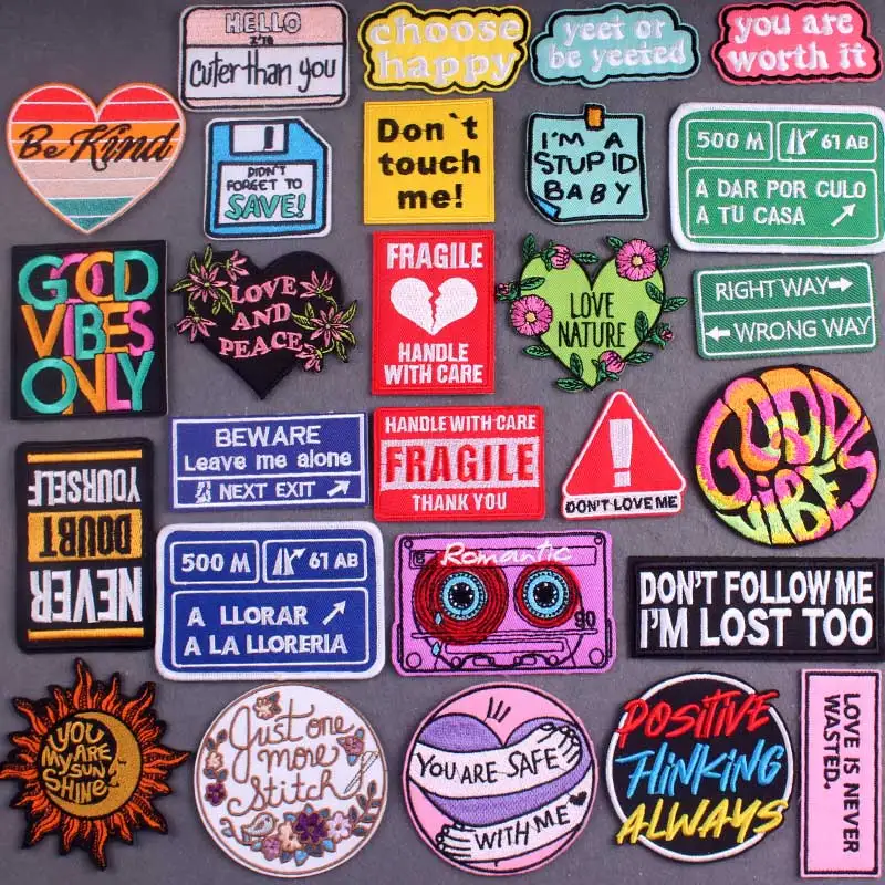 Slogan Patch Iron On Patches On Clothes DIY Words Patches For Clothing Stickers Letter Badges Embroidery Patch Stripes Accessory