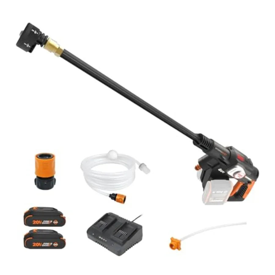 

Portable power cleaner for outdoor cleaning, brushed aluminum body, black and gray, 800 PSI brushless motor with 5-in-1 nozzle