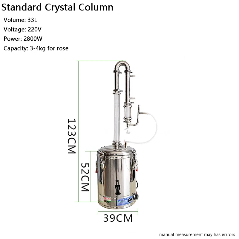 33L Essential Oil Distilling Equipment for Herbs/Grass/Flower/Leaves/Peels Distiller Column with Sight Glass Distillery