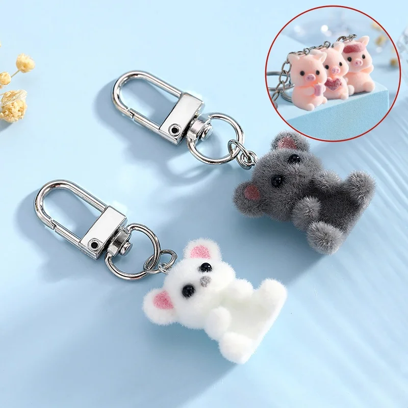 Cute Plush Resin Cat Bear Pig Pendant Keychain For Women Simple Design Mobile Phone Chain Animal Bag Car Keyring Young Girls